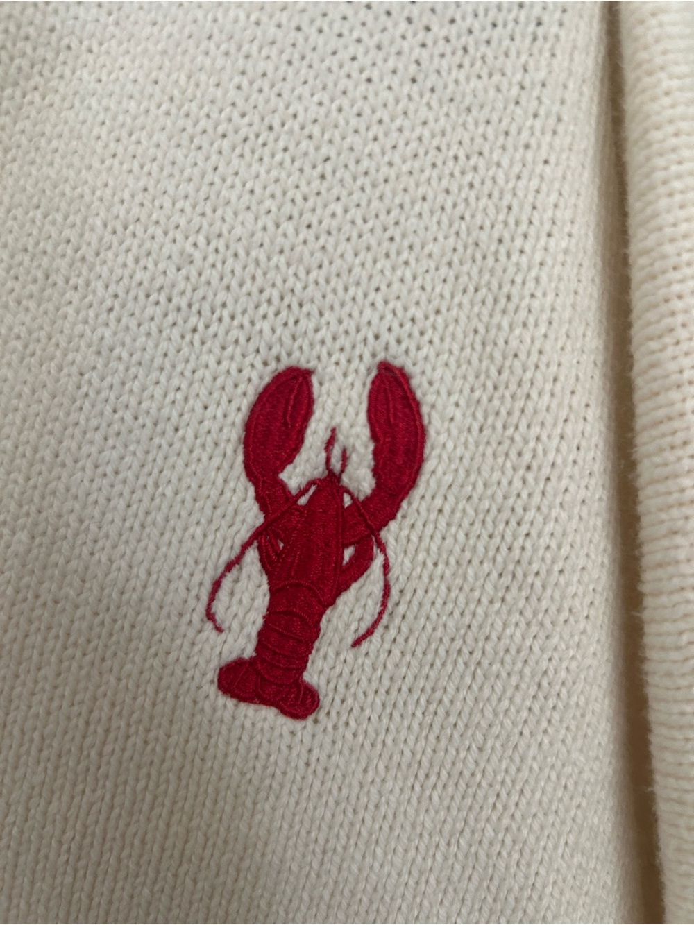 Cropped Cream Crewneck Sweater with Red Lobster Embroidery - Picture 2 of 4